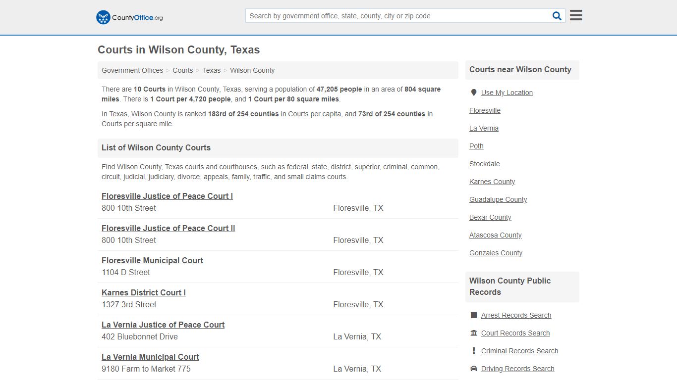 Courts - Wilson County, TX (Court Records & Calendars)